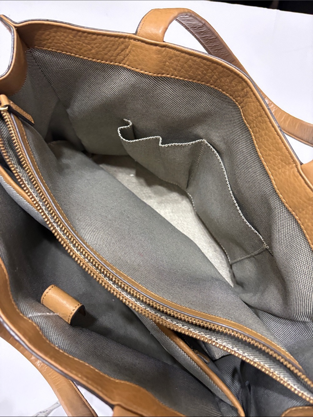 Vince Camuto Cognac Pebbled Leather Large Tote Bag Front Zip - Picture 10 of 10